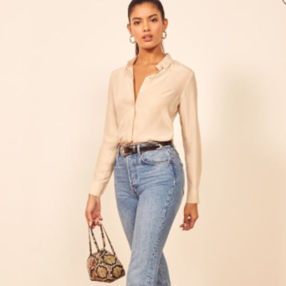 Reformation Anne Button Up Silk Top